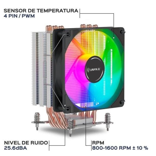 Refrigeração a Ar UNYKAch Socket LGA1851/AM5 120mm UNYCOOL H60 ARGB Iluminação Personalizável