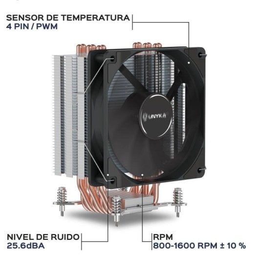 Refrigeración Aire UNYKAch Socket Multiplaforma 120mm Unycool H60 TDP 180W PWM