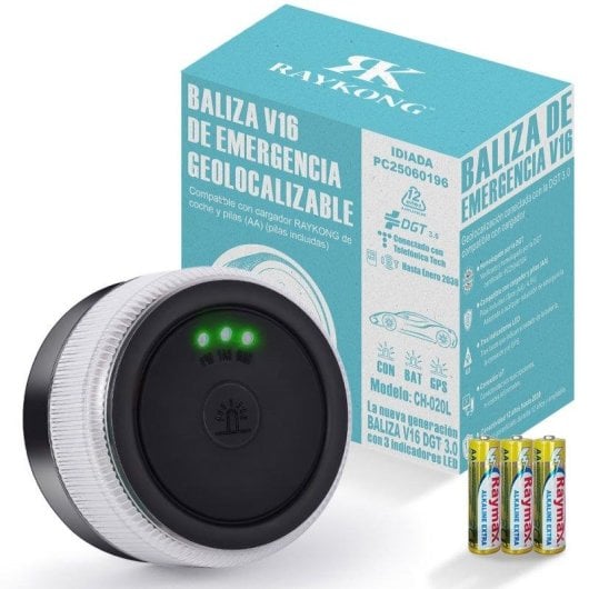 Baliza RAYKONG V16 Geolocalización DGT 3.0 Conexión IoT y 3 Indicadores LED