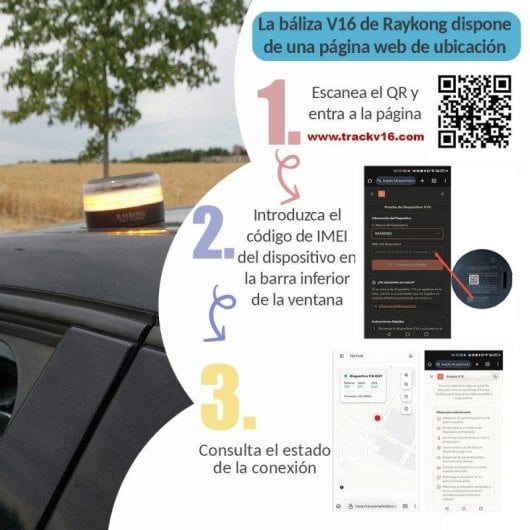 Baliza RAYKONG V16 Geolocalización DGT 3.0 Conexión IoT y 3 Indicadores LED