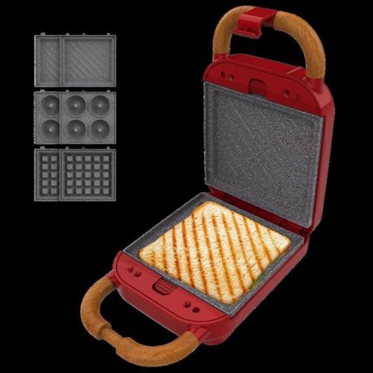 Sandwichera multifonction Cecotec Rock'nToast Retro One Red 700 W 3 plaques interchangeables
