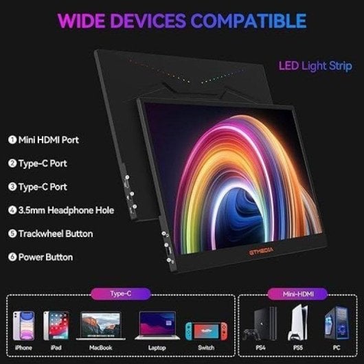 Monitor GTmedia 17.3" QHD 165Hz IPS FreeSync Tragbar VESA 1000:1