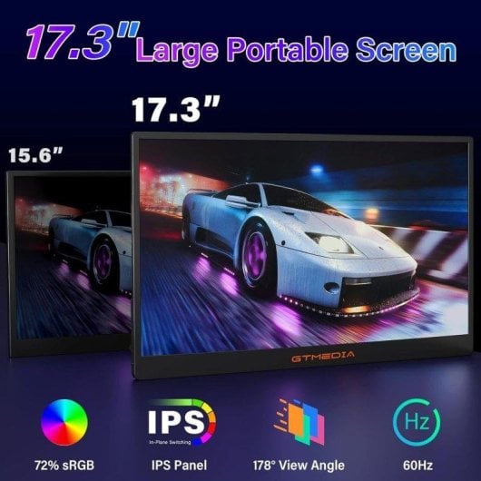 Monitor GTmedia 17,3" FullHD 60Hz IPS FreeSync tragbar VESA