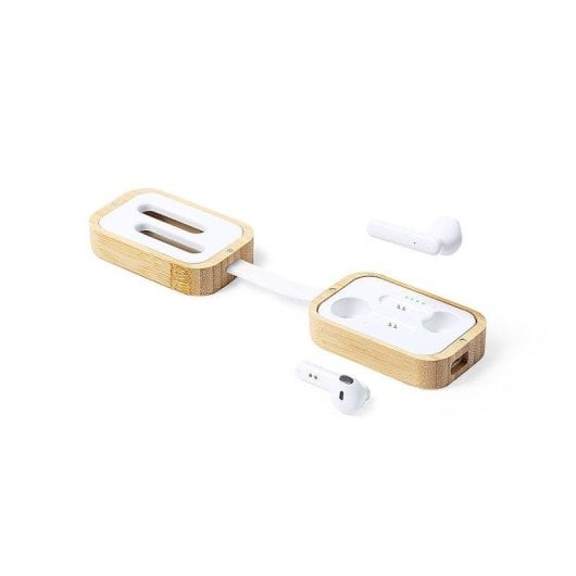 Auricolari Dam Electronics wireless Bluetooth 5.0 in Bambù con base di ricarica bianchi