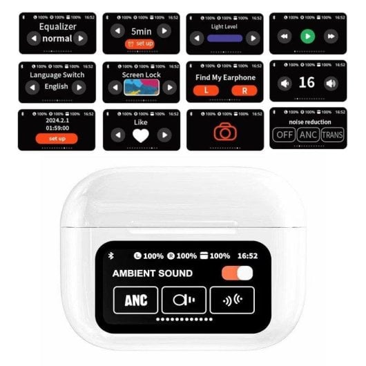 Auricolari Dam Electronics A9 Pro wireless Bluetooth con Cancellazione Attiva del Rumore, custodia LED, microfono, cuffie stereo, ANC e ENC, con timer e touch, neri