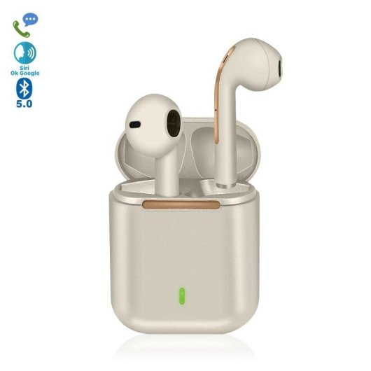 Auricolari Dam Electronics J18 True Wireless Bluetooth 5.0 con Controllo Touch e Base di Ricarica 300mAh, Cancellazione Rumore, Bianchi