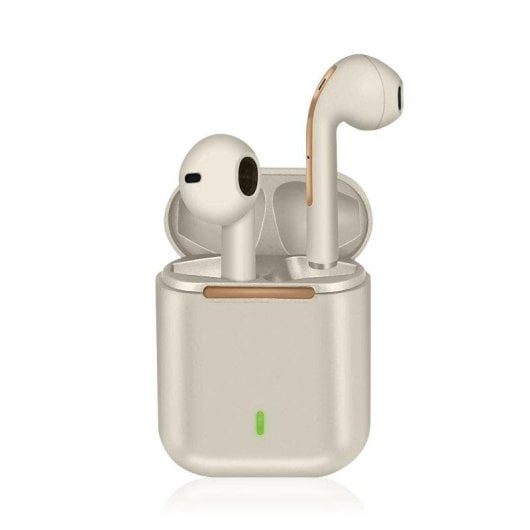 Auricolari Dam Electronics J18 True Wireless Bluetooth 5.0 con Controllo Touch e Base di Ricarica 300mAh, Cancellazione Rumore, Bianchi