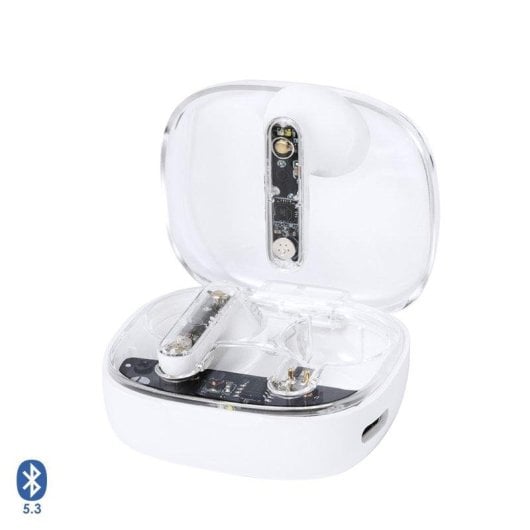 Auricolari Dam Electronics TWS wireless Bluetooth 5.3 con base di ricarica 200 mAh trasparenti