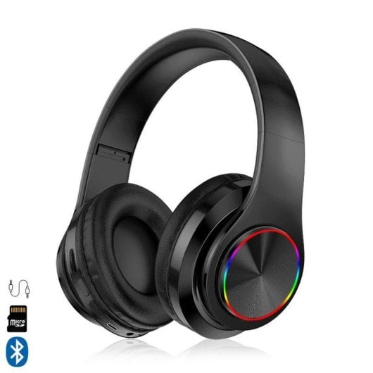 Cuffie Dam Electronics B39uv Wireless Bluetooth 5.0 con LED RGB, Microfono, Lettore Micro SD, Nero