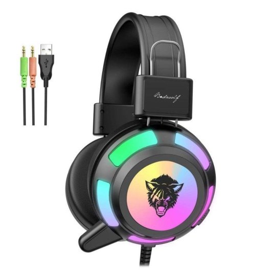 Auricolari Dam Electronics V8 con cavo Jack 3,5 mm e USB RGB Gaming con microfono e LED multicolore Neri