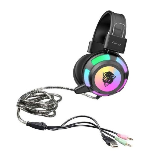 Auricolari Dam Electronics V8 con cavo Jack 3,5 mm e USB RGB Gaming con microfono e LED multicolore Neri