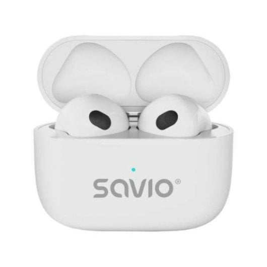 Auriculares Savio TWS-01 Pro inalámbricos Bluetooth para música y llamadas, protección IPX2, blancos