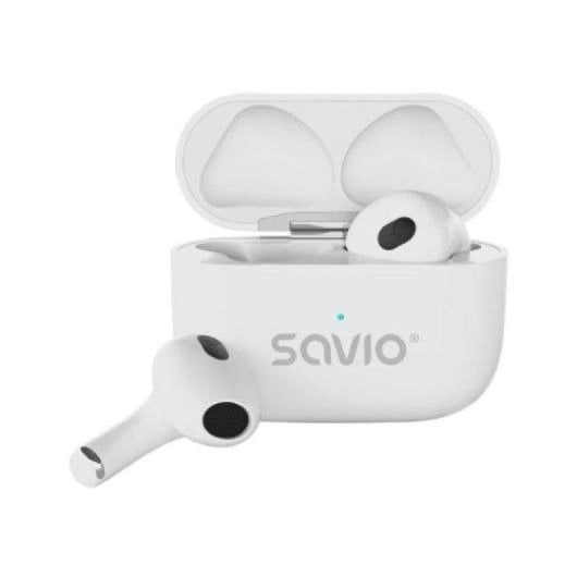Auriculares Savio TWS-01 Pro inalámbricos Bluetooth para música y llamadas, protección IPX2, blancos