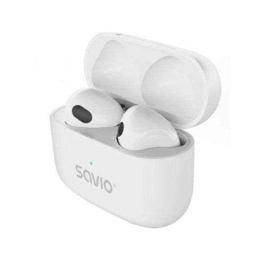 Auriculares Savio TWS-01 Pro inalámbricos Bluetooth para música y llamadas, protección IPX2, blancos