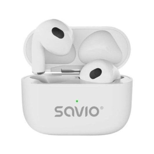 Auriculares Savio TWS-01 Pro inalámbricos Bluetooth para música y llamadas, protección IPX2, blancos