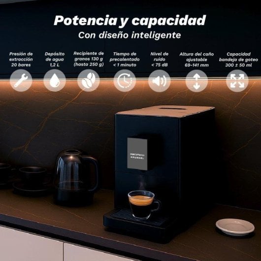 Cafetera Automática Grunkel Darkcafpress 1,2L 20 bares con molinillo regulable
