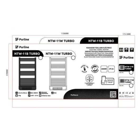 Radiador toallero Purline NTW-11 TURBO aluminio WiFi display LED 2000W