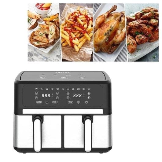 Heißluftfritteuse Dam Electronics 10L 3000W Doppelkorb Digital Touch Timer Sichtfenster