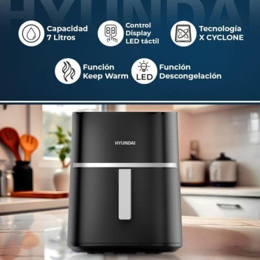 Freidora de aire Hyundai HAF7000D 7L 1800W display LED inox 10 programas