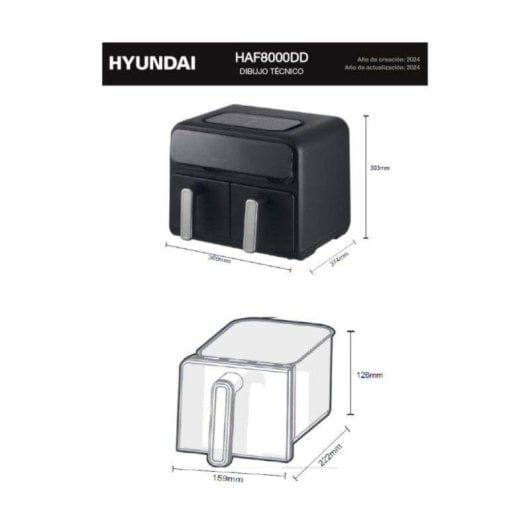 Freidora de aire Hyundai HAF8000DD 8L 2400W doble cesta display LED y programas automáticos