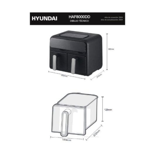 Freidora de aire Hyundai HAF8000DD 8L 2400W doble cesta display LED y programas automáticos