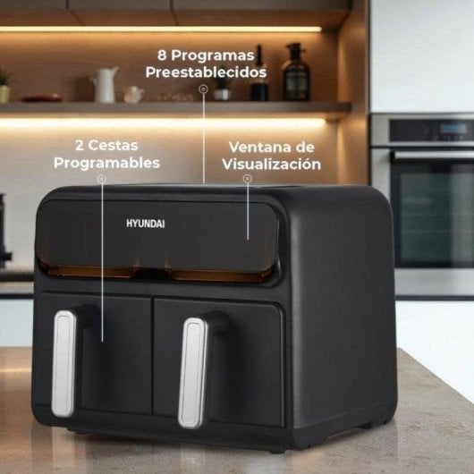 Freidora de aire Hyundai HAF8000DD 8L 2400W doble cesta display LED y programas automáticos