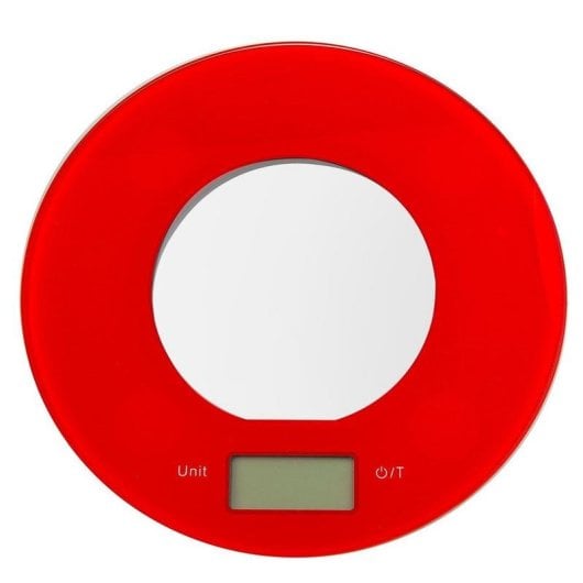 Bilancia da cucina elettronica Kuken rotonda 5 kg rossa vetro temperato LCD