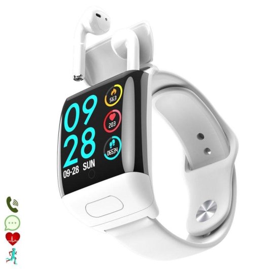 Pulsera de Actividad Dam Electronics G36 Bluetooth 5.0 Pantalla IPS Negra Autonomía 3.5 h Auriculares TWS Salud multideporte