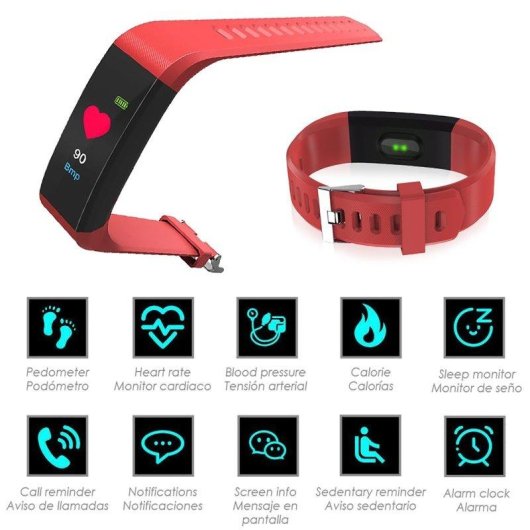 Pulsera de actividad Dam Electronics ID115 Bluetooth Pantalla TFT Color 0,96" Monitor cardíaco Notificaciones Negro