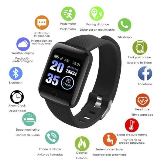 Aktivitätsarmband Dam Electronics ID116 Bluetooth 4.0 Farbdisplay 7 Tage Herzfrequenz Sportmodi