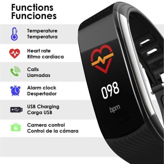 Aktivitätsarmband Dam Electronics T118 Bluetooth IP67 Farbdisplay Schwarz Gesundheitsüberwachung