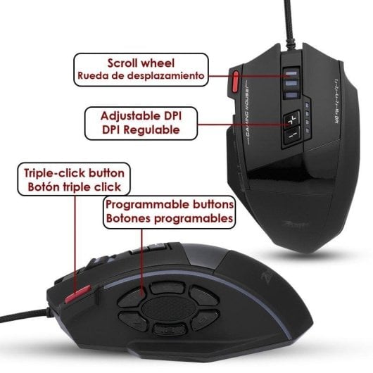 Souris Dam Electronics C-13 Filaire 10000DPI Noir RGB 13 Boutons Programmables Poids Ajustable