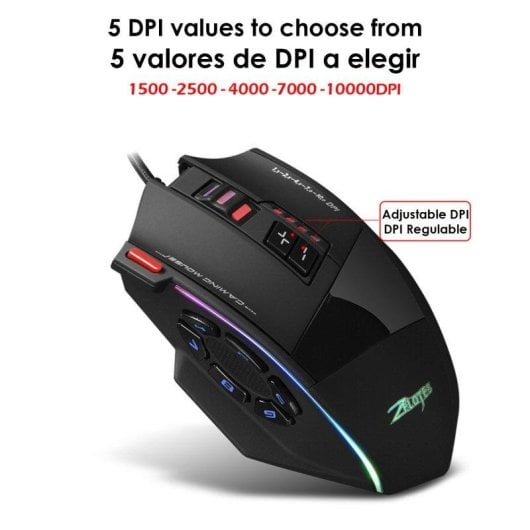 Souris Dam Electronics C-13 Filaire 10000DPI Noir RGB 13 Boutons Programmables Poids Ajustable
