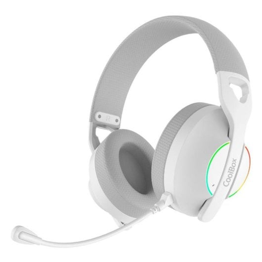 Casque CoolBox WB01 sans fil Bluetooth et RF, Gaming, Microphone RGB, Annulation du bruit, Blanc