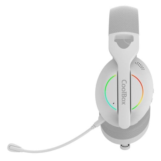 Casque CoolBox WB01 sans fil Bluetooth et RF, Gaming, Microphone RGB, Annulation du bruit, Blanc