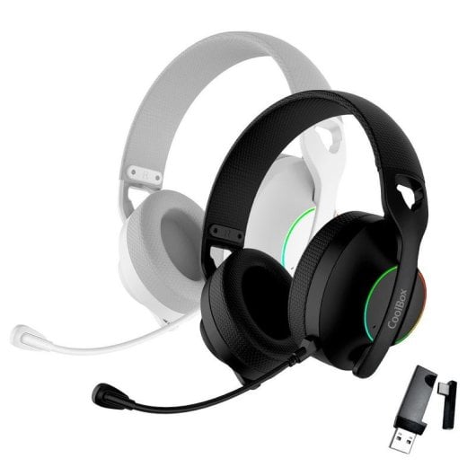 Casque CoolBox WB01 sans fil Bluetooth et RF, Gaming, Microphone RGB, Annulation du bruit, Blanc