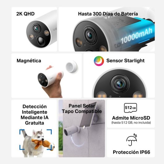 Tapo C425 Cámara de Vigilancia Exterior, 2K QHD, Detección IA Gratuita Avanzada, Visión Nocturna a Color