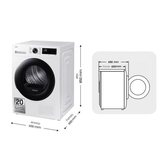 Secadora de bomba de calor Samsung DV90DG52A0AEEC 9 kg Clase C WiFi Hygiene Care