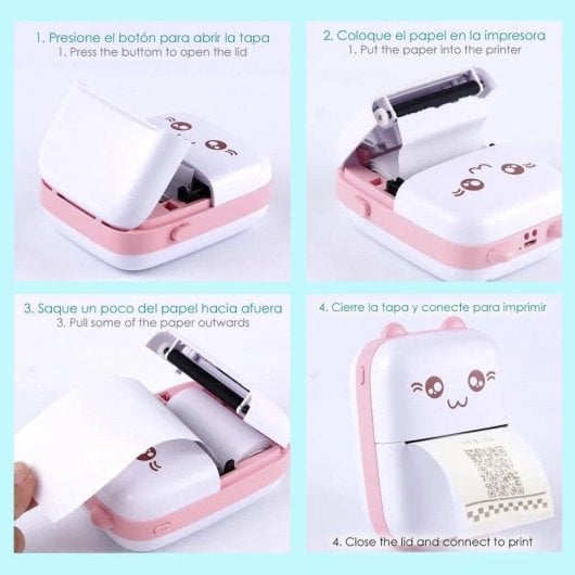 Impresora Térmica Bluetooth Portátil Dam Electronics Gatito Blanco y Negro 203dpi