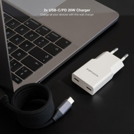 Caricatore Nanocable 2xUSB-C Power Delivery 20W Bianco Ricarica Rapida