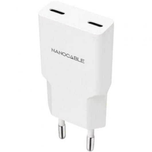 Caricatore Nanocable 2xUSB-C Power Delivery 20W Bianco Ricarica Rapida