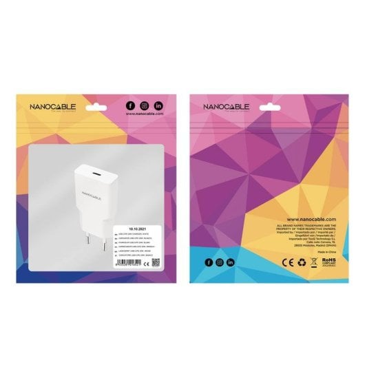 Carregador Nanocable USB-C PD 20W Branco carregamento rápido smartphone