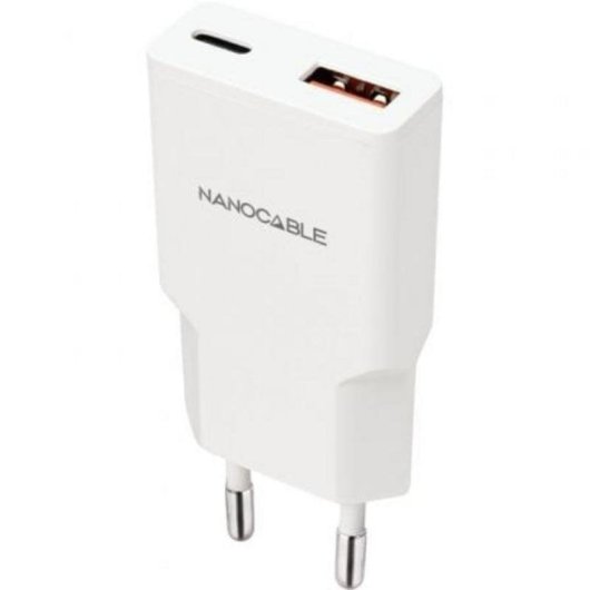 Chargeur Nanocable 25W USB-C Power Delivery USB-A Quick Charge Blanc Compact