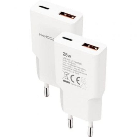 Carregador Nanocable 10.10.2025 USB-C PD 25W + USB-A QC 25W Branco PPS