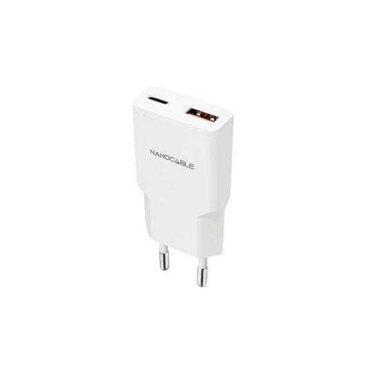 Chargeur Nanocable 25W USB-C Power Delivery USB-A Quick Charge Blanc Compact
