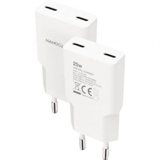 Caricatore Nanocable 2xUSB-C PD 25W Bianco ricarica rapida Power Delivery