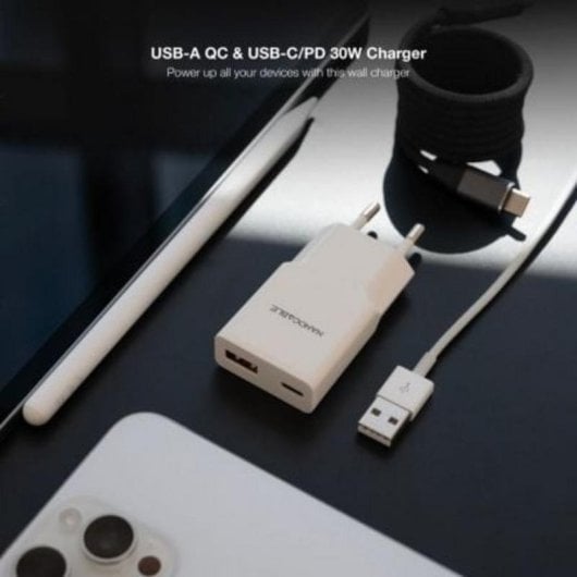 Caricatore Nanocable 10.10.2028 USB-C PD 30W USB-A QC Compatto Bianco