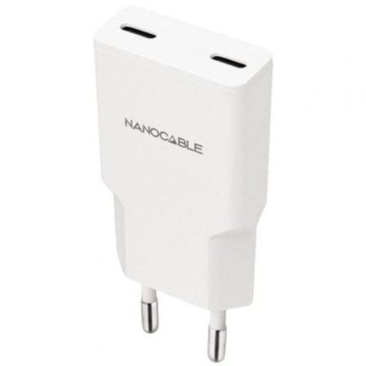 Carregador Nanocable 2xUSB-C/PD 30W Branco PPS carregamento rápido