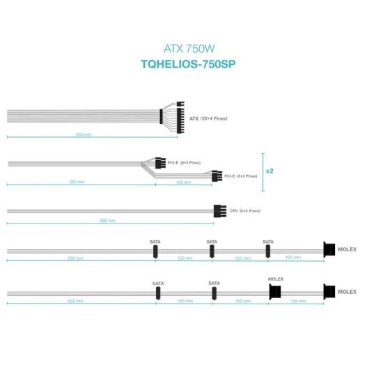 TooQ TQHELIOS-750SP Fonte de Alimentação ATX 750W 80 Plus Bronze Silenciosa