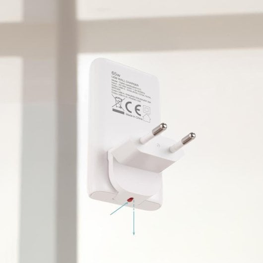 Carregador TooQ TQWC-GANSL65W1A1C GaN 65W USB-C PD USB-A QC Branco ultrafino